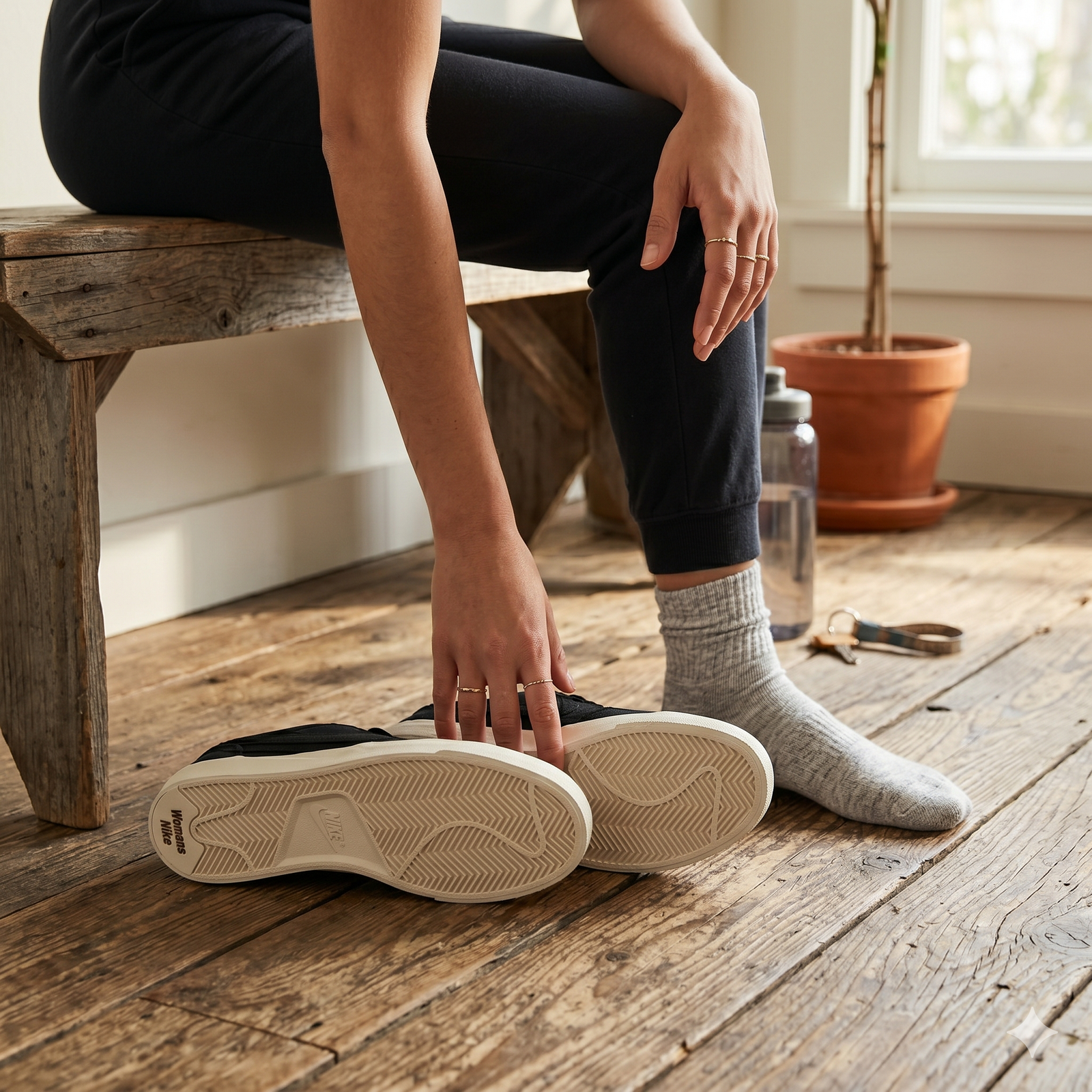 Womens Nike Casual Canvas Slip-On Sneakers - Everyday Comfort, Black/Cream - Image 5